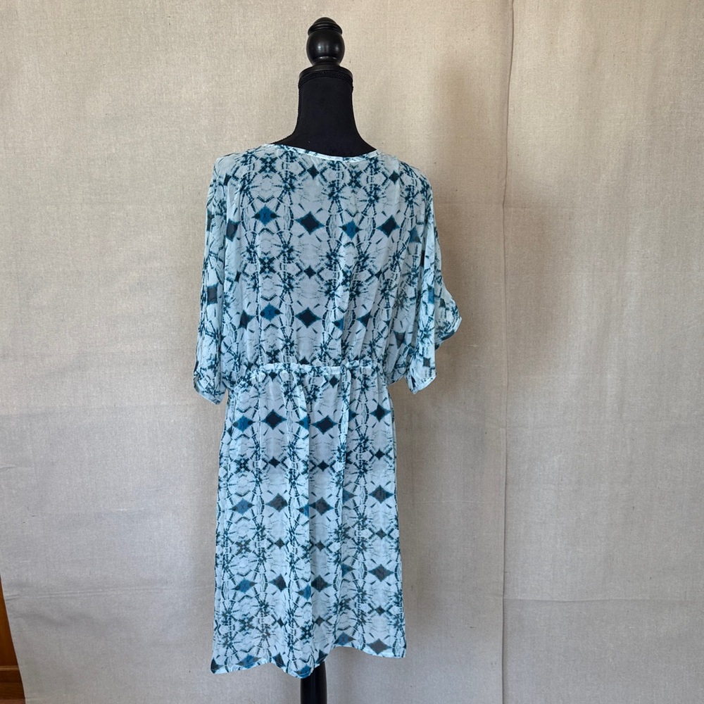 Pacific Beach Teal Geometric Sheer Swim Cover Up Dress 2X V Neck - Elastic Waist - Picture 3 of 8